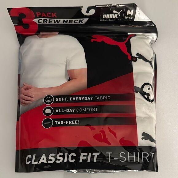 Puma Tshirt Mens Medium 3 Pack White - Picture 1 of 2